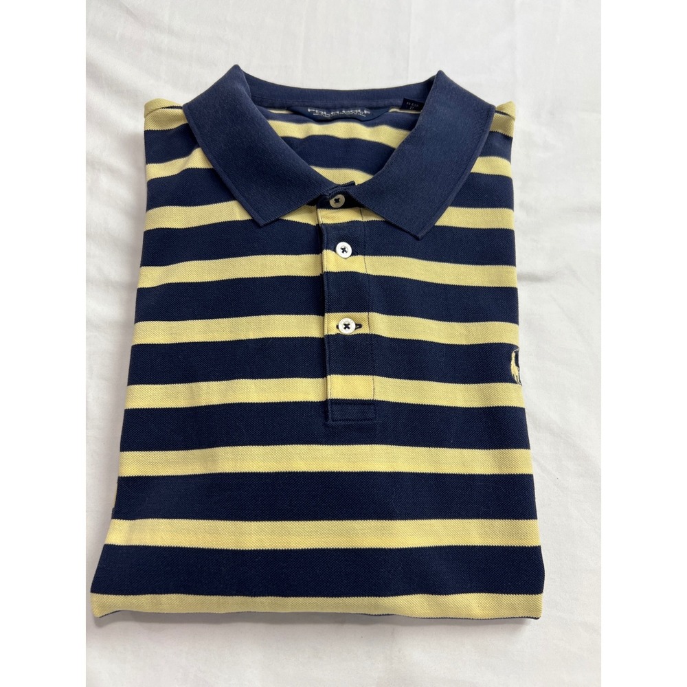 Polo Golf Ralph Lauren Polo Shirt Men XXL Blue Yellow Striped Pima Cotton D16